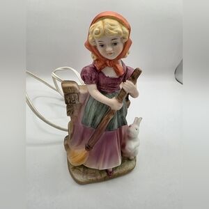 Vintage Figurine with Broom and Rabbit